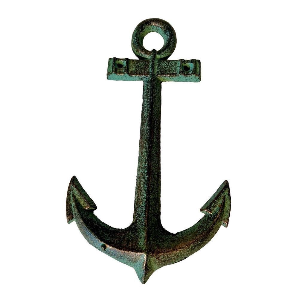 Nautical Anchor Green & Gold Cast Iron Anchor Wall Hanging Decor Beach House